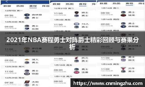 2021年NBA赛程勇士对阵爵士精彩回顾与赛果分析